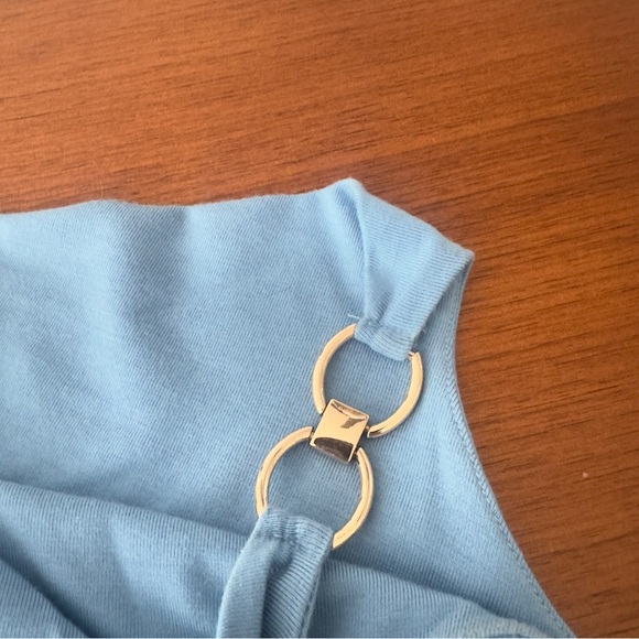 Reformation Women’s Sky Blue Off-Shoulder Dress Gold Ring Accents Size Small - Picture 6 of 9